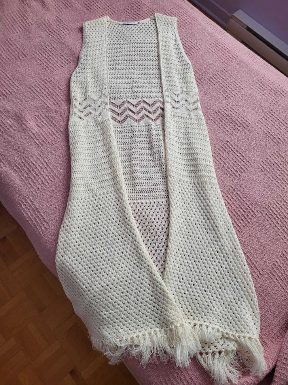 AZUL by Moussy Cream Sleeveless Long Open Knit Cardigan